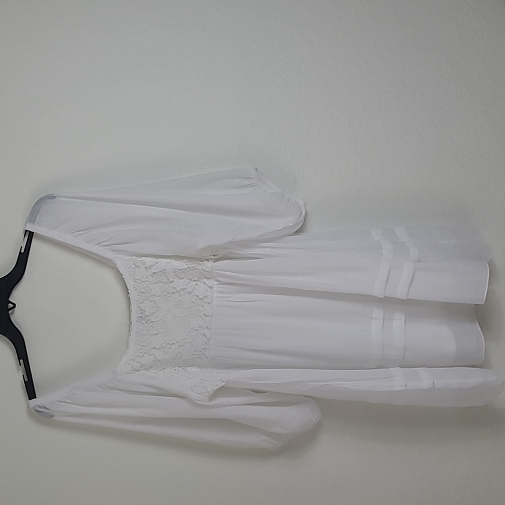 J Gee White Cottagecore Romantic Puff Sleeve Long Blouse/ Dress Woman's Size PL